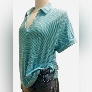TALBOT’S - turquoise Jonny collar Striped Short Sleeve Top